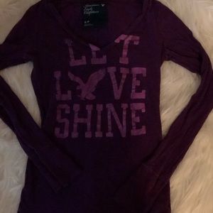 Purple long sleeve American Eagle V neck graphic